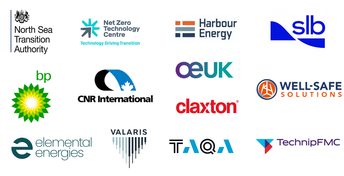 Wells task force logos - NSTA, NZTC, Harbour Energy, SLB, BP, CNR International, OEUK, Claxton, Well-safe solutions, Elemental energies, valaris, Taqa, TechnipFMC